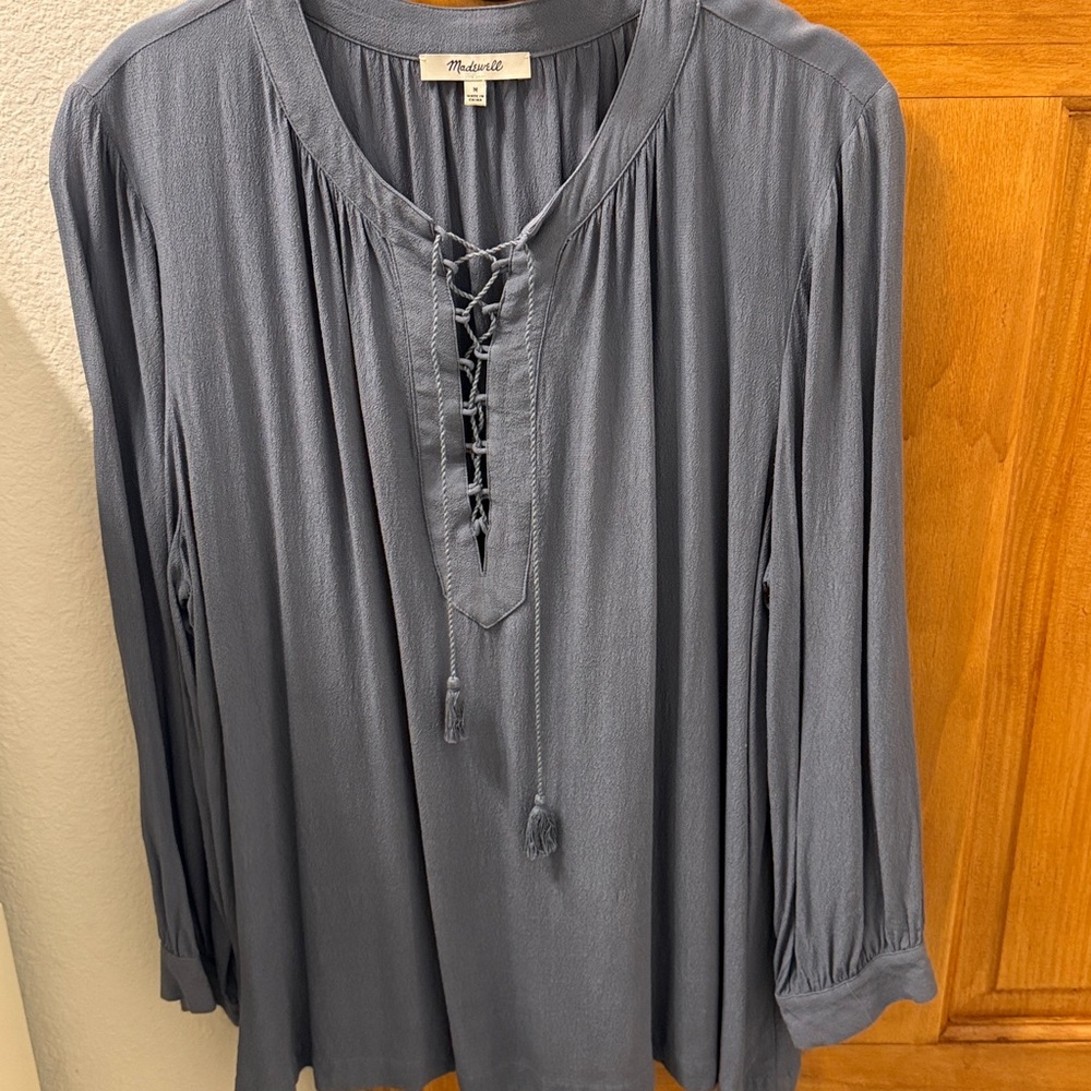 Madewell Blue Lace Up Tunic Top - Picture 2 of 5